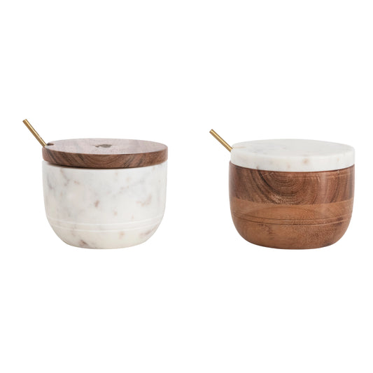 Marble & Wood Bowl Set