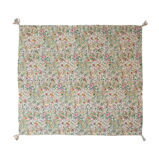 Quilted Floral Pattern Cotton Throw