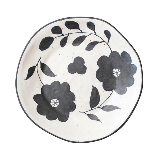 Floral Design Hand-Painted Stoneware Plate