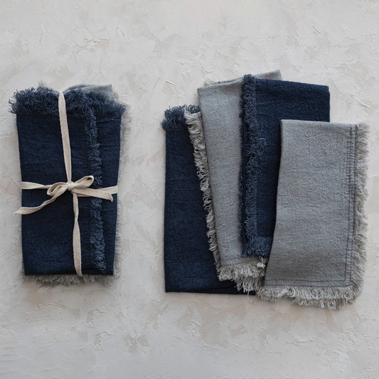 Fringed Linen Blend Napkin Set