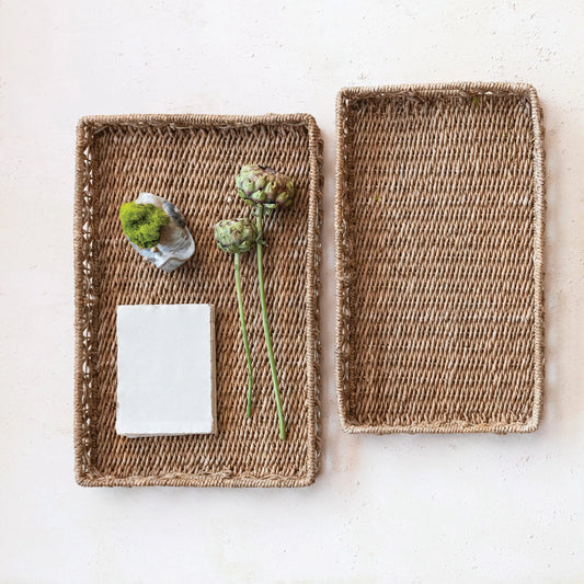 Hand-Woven Water Hyacinth &amp; Rattan Trays