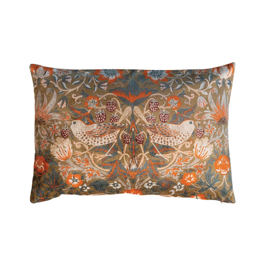 Cotton Velvet Floral Bird Printed Lumbar Pillow