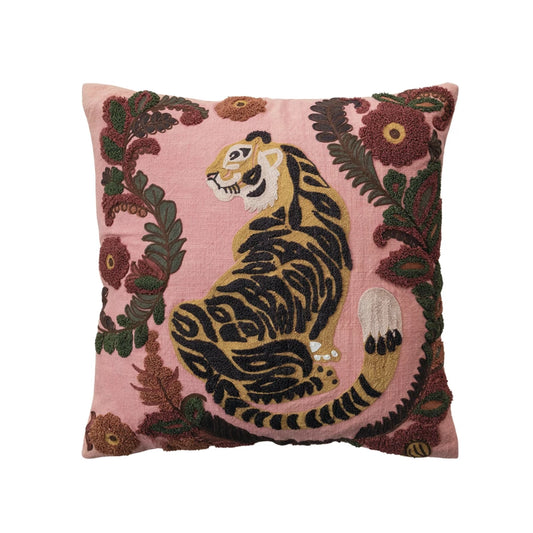 Embroidered Tiger Pillow