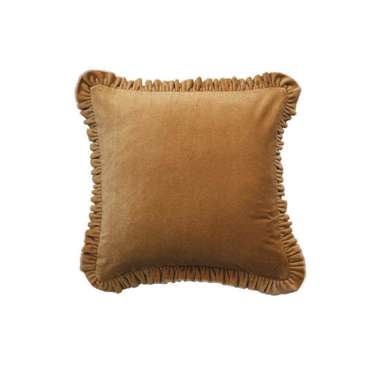 Mustard Ruffle Edge Velvet Pillow