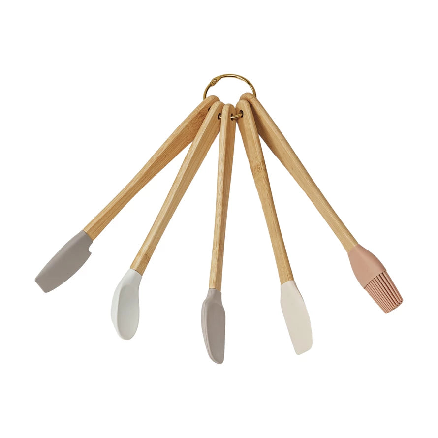 Silicone & Beech Wood Mini Kitchen Utensils