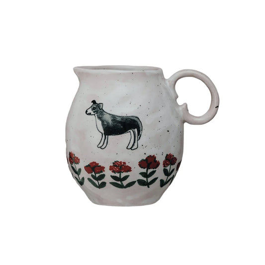 Dog & Flowers Stoneware Creamer