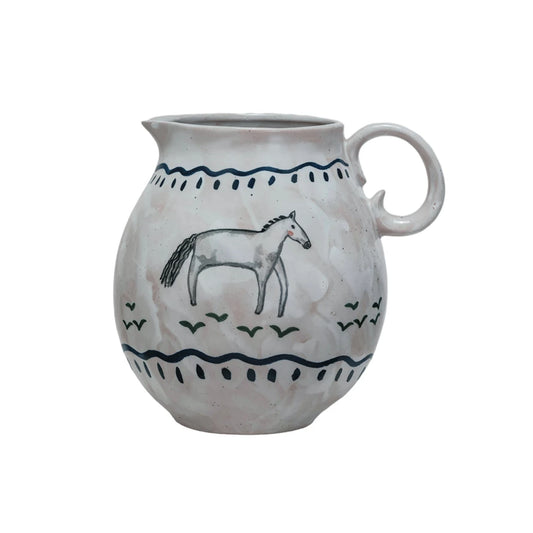 Hand-Painted Stoneware Horse Pitcher