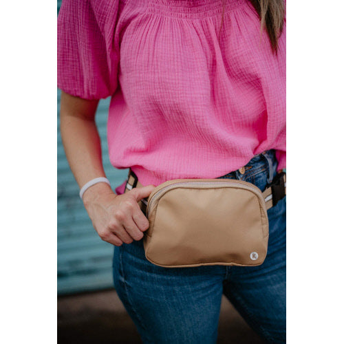 Striped Strap Tan Belt Bag