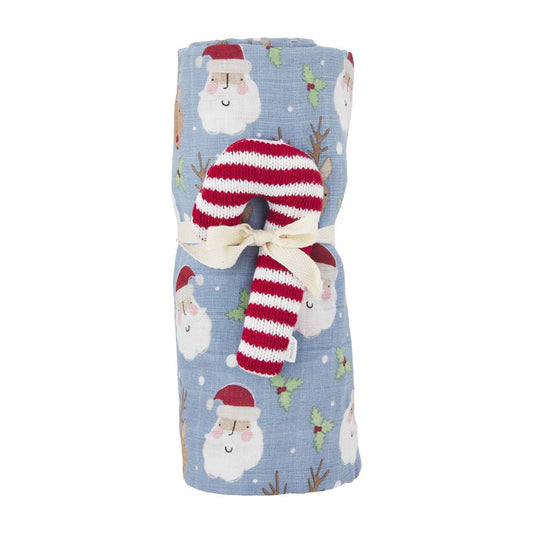 Candy Cane Rattle & Swaddle Set