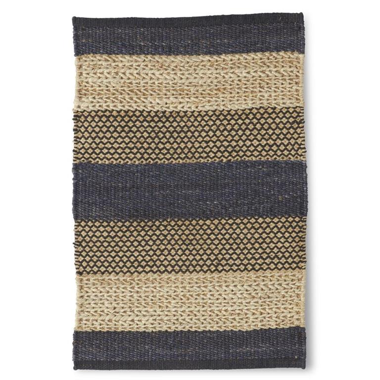 TAN GRAY & BLACK JUTE STRIPED SHUTTLE HANDWOVEN RUG