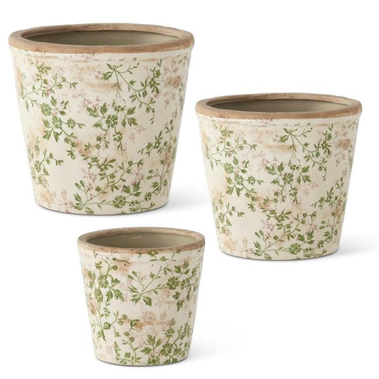 Cream & Green Floral Ceramic Pots