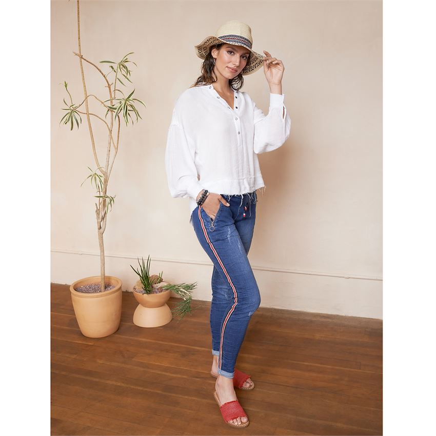 Racing hot sale stripe jeans