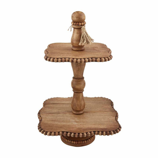 Beaded Wood Tiered Stand