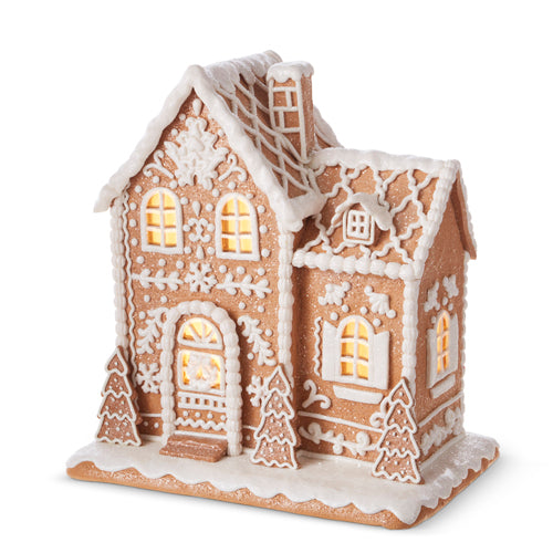 White Icing Lighted Gingerbread House