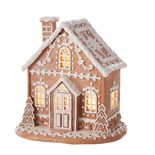 White Icing Lighted Gingerbread House