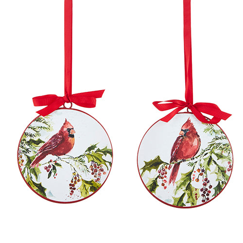 Metal Disc Cardinal Ornaments