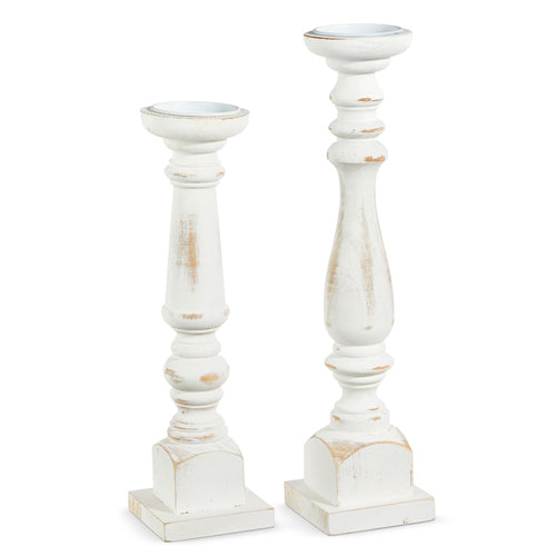 Distressed White Candle Holders