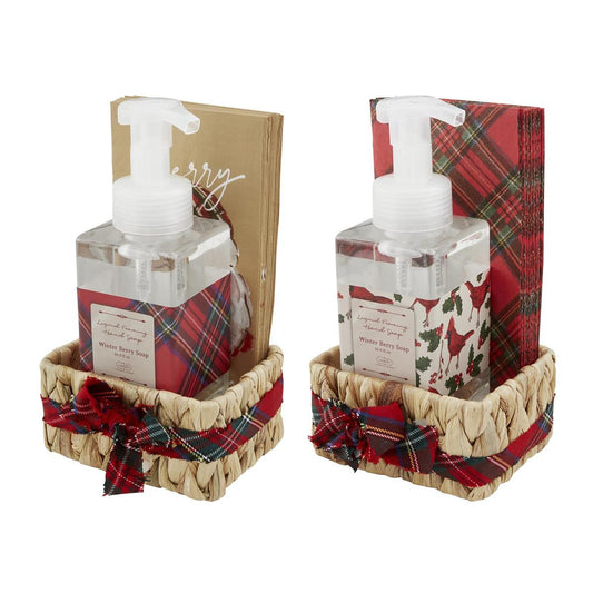 TARTAN SOAP & GUEST TOWEL BASKET SETS