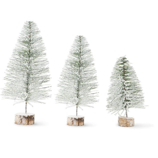 Snowy Long Needle Pine Tree on Wood Base