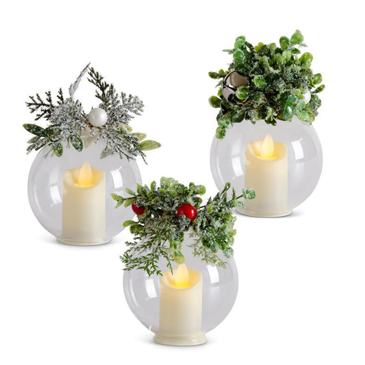 Icy Mistletoe Glass LED Flicker Ornament