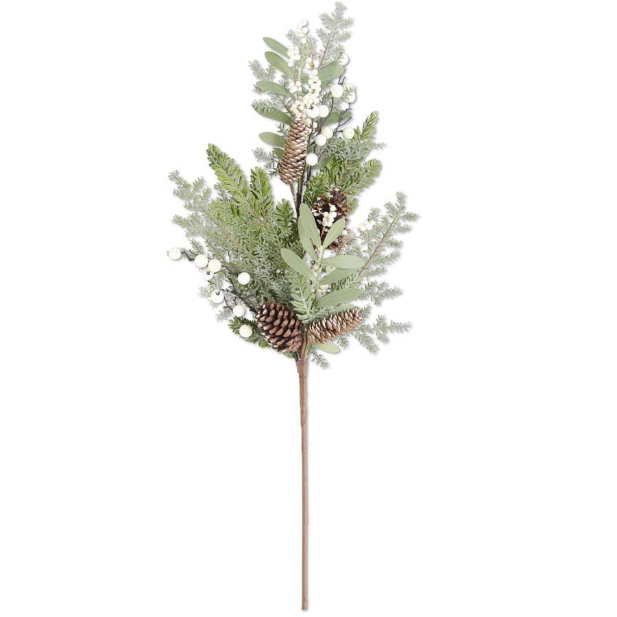 Mixed Pine Branch w/Pinecones Leaves & White Berries