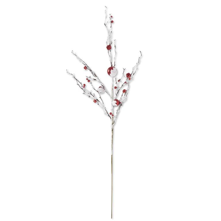 Glittered Flocked Branch with Red Ornaments