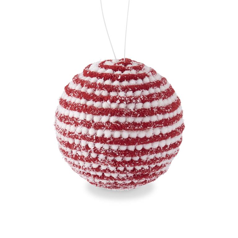 Glittered Snowy Red and White Yarn Ornament