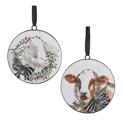 Cow & Sheep Disc Ornaments