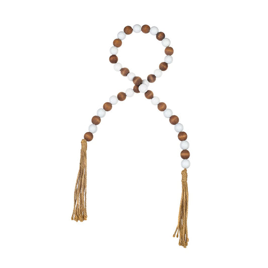 White Wood Beaded Tassel