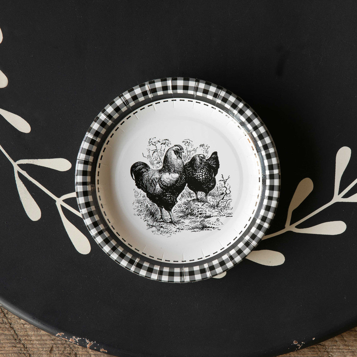 Black & White Rooster Salad & Dessert Plate 7 – Chic Artique