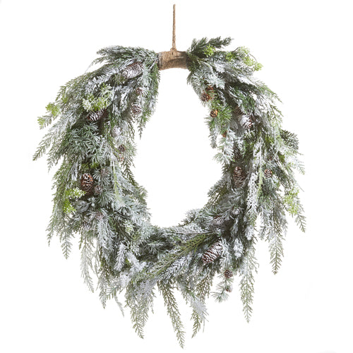 Flocked Oval Cedar Wreath