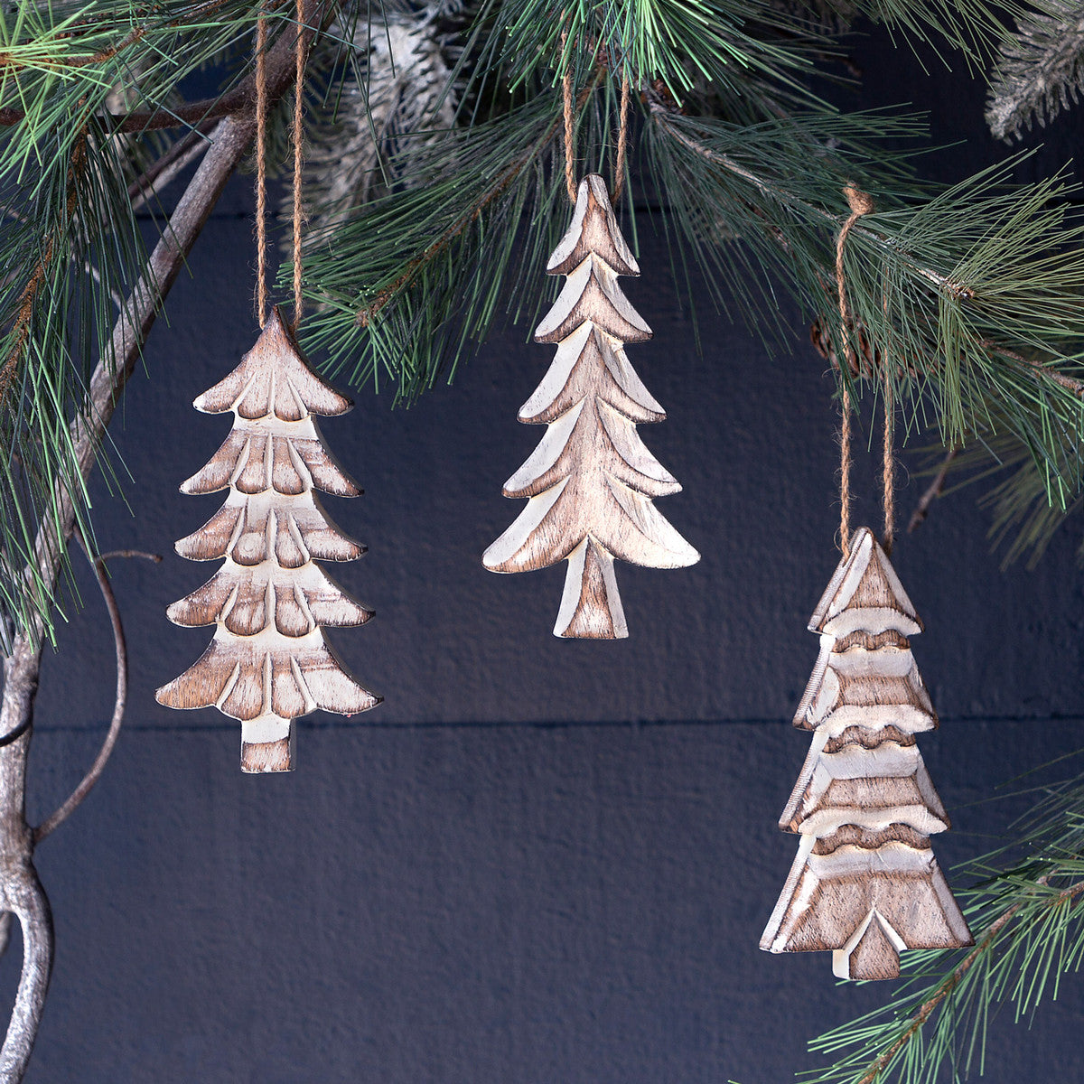 Wooden Carved Fir Tree Ornament