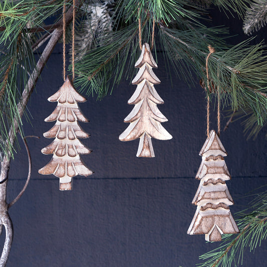 Wooden Carved Fir Tree Ornament