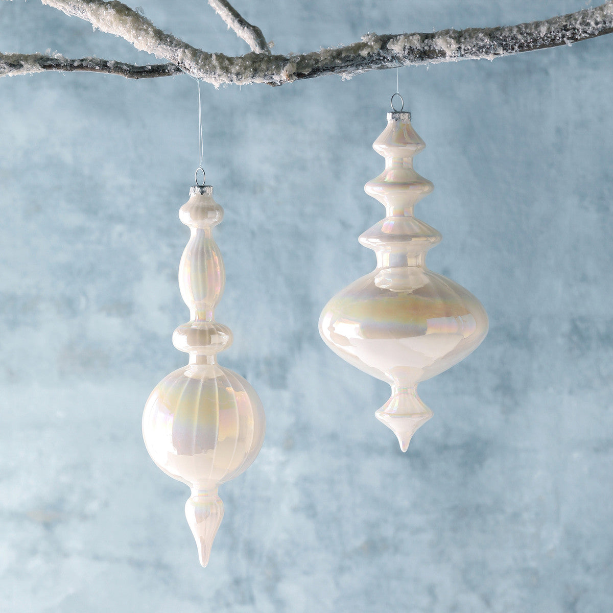 Frosty Pearl Glass Finial Ornaments