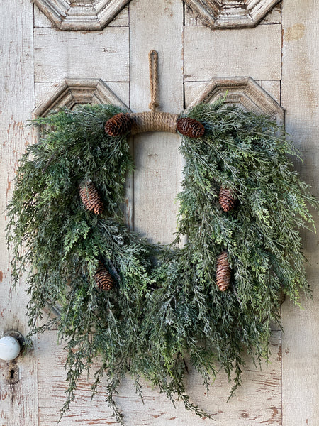 Silver Thread Cedar Wreath