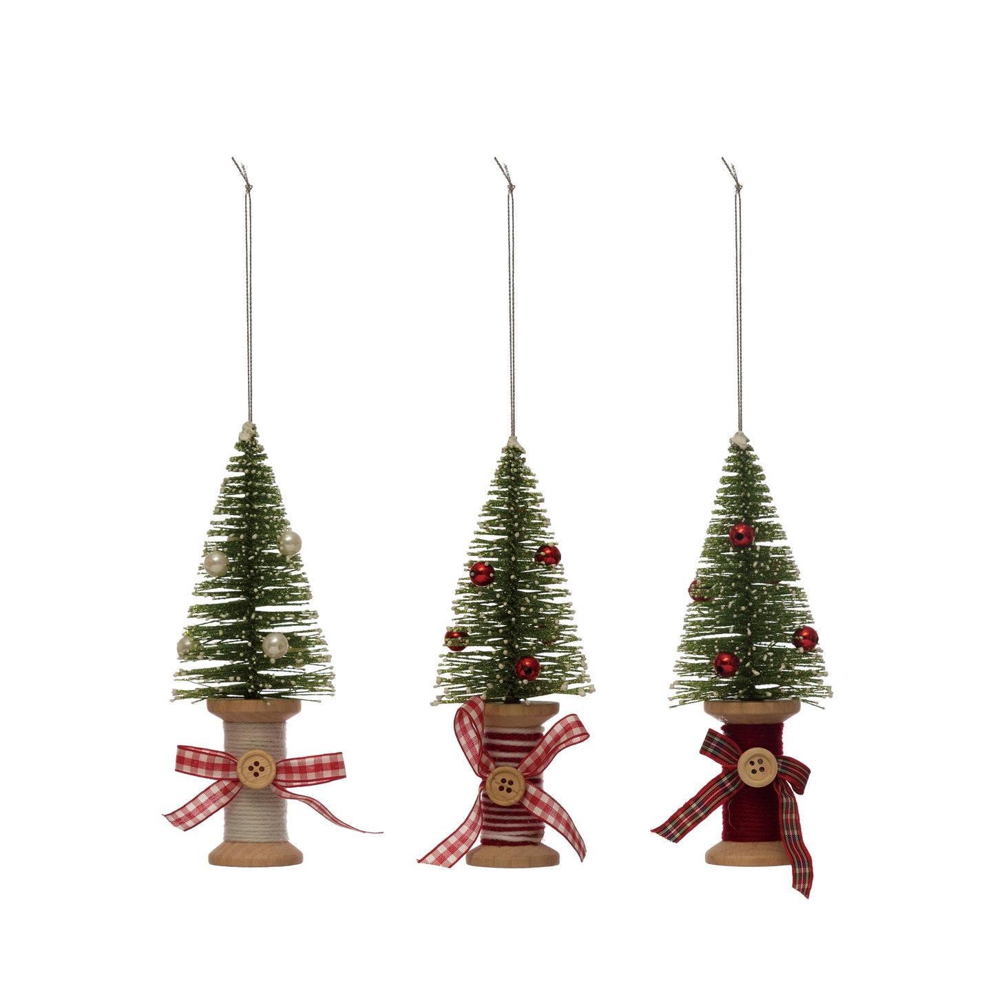 Wood Spool Bottle Brush Ornaments