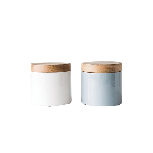 Enameled Mango Wood Canister