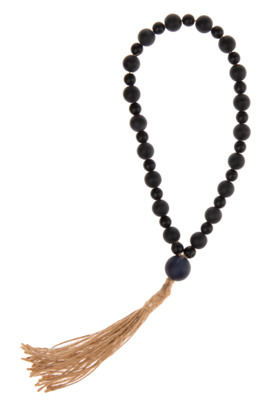 Black Glass Beaded Loop with Tassel DISC