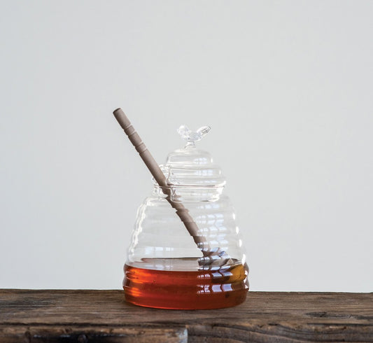 Glass Honey Pot Set