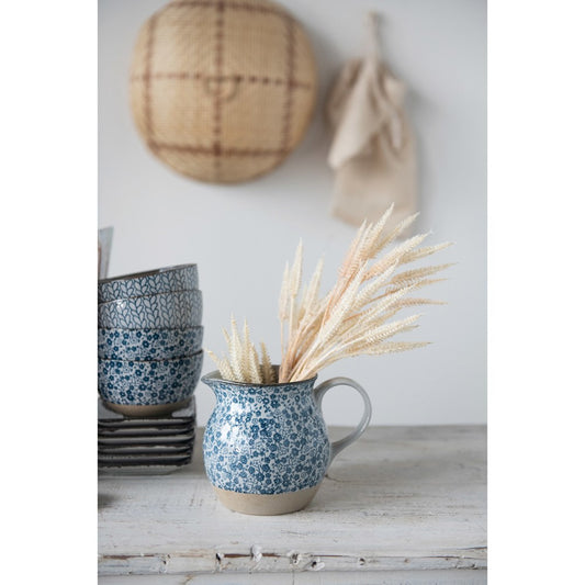 Stoneware Blue Floral Pitcher