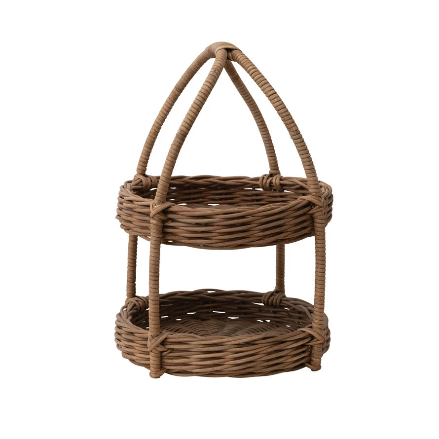 Hand-Woven Wicker 2-Tier Tray