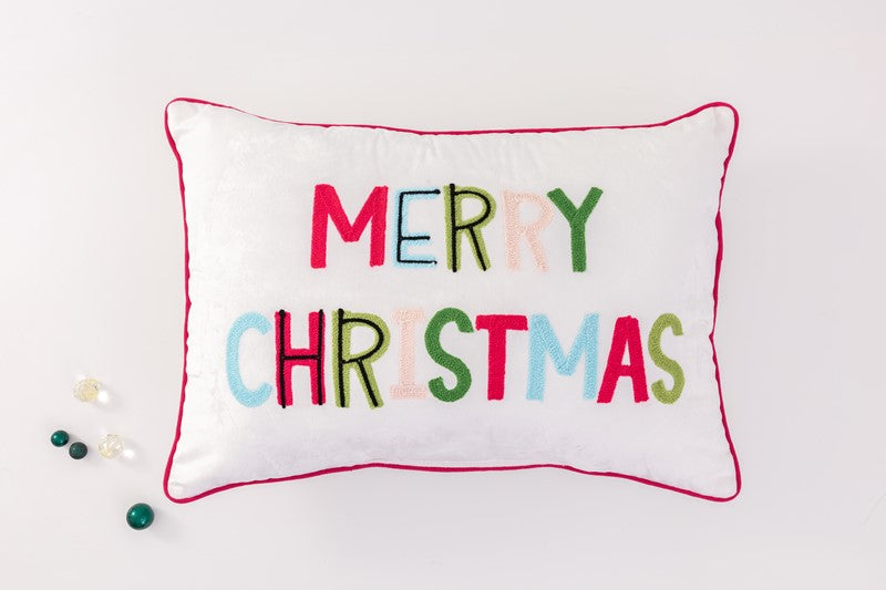 Merry Christmas Embroidered Pillow