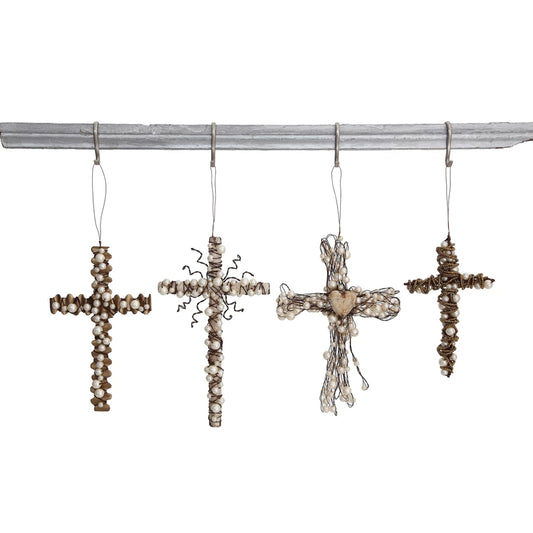 Wire Cross with Beads Ornament