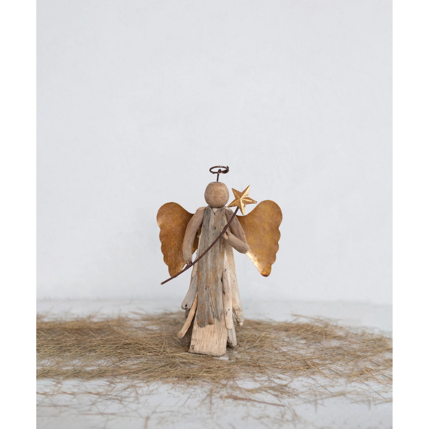 Handmade Driftwood and Tin Angel with Star Staff