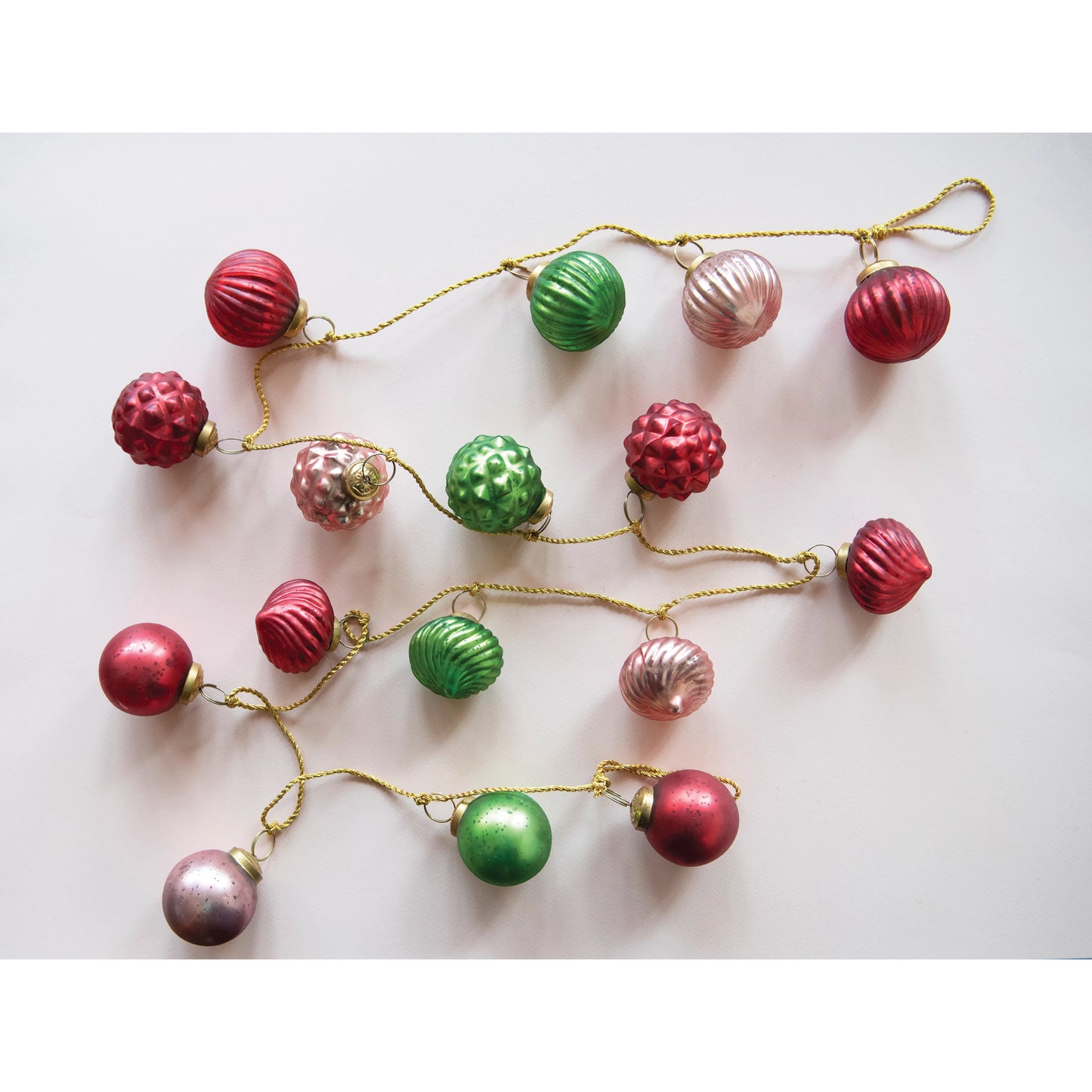 Embossed Mercury Glass Ball Ornament Garland, Red, Pink and Green