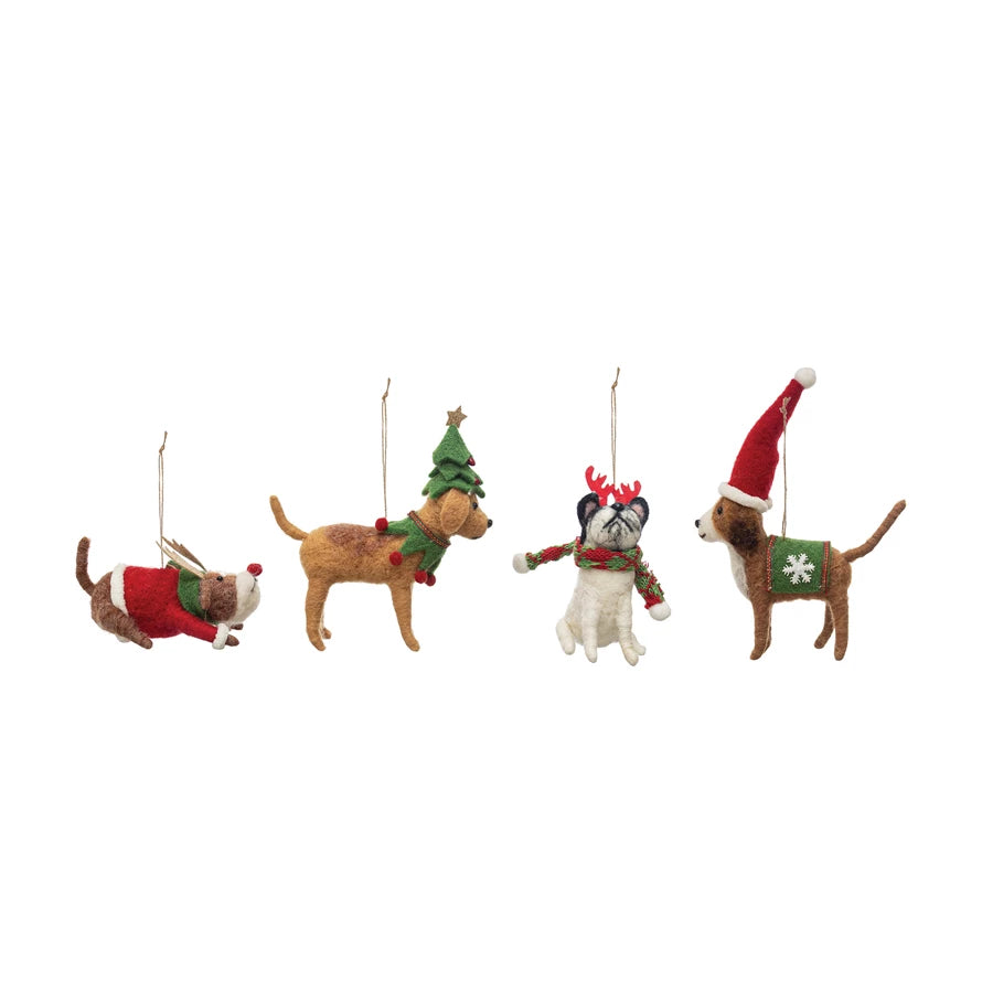 Wool Felt Dog in Holiday Outfit