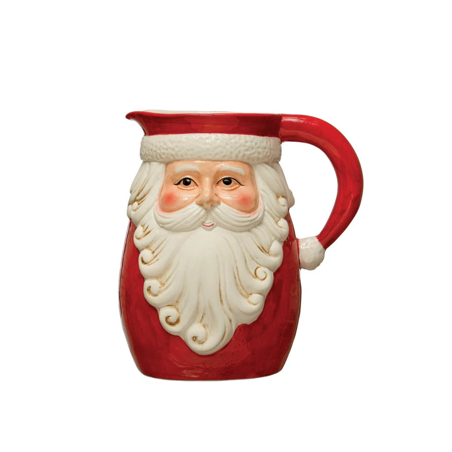 Hand-Painted Stoneware Santa Pitcher