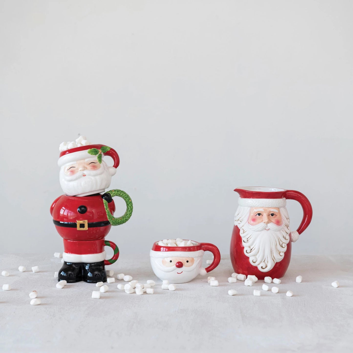 Hand-Painted Stoneware Santa Pitcher