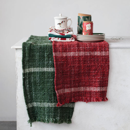 Green Woven Wool Blend Table Runner