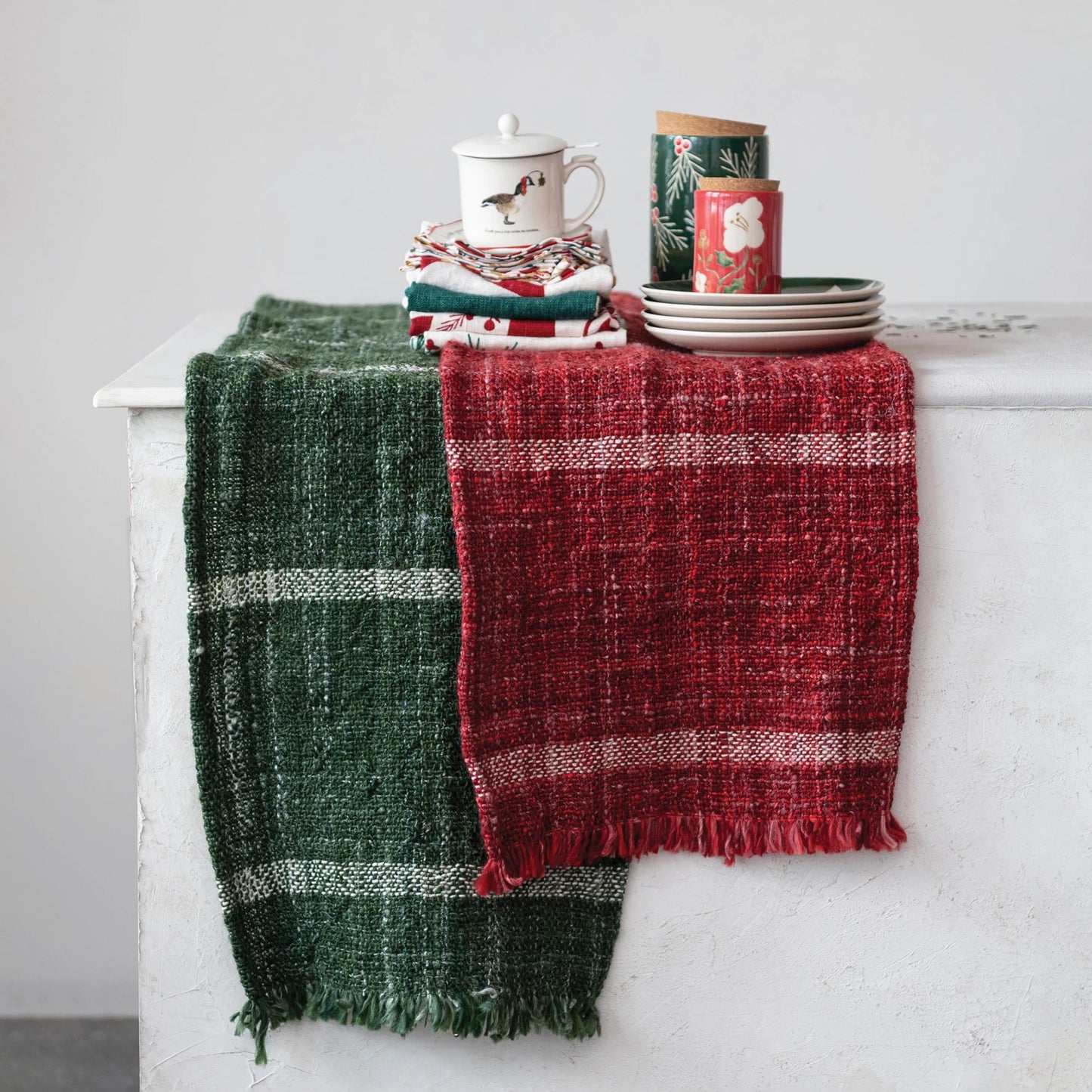 Burgundy Woven Wool Blend Table Runner